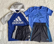 Lot of 4 Adidas Boys M  10-12  Logo T-Shirt Athletic Shorts Hoodie Pullover