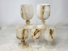 Egyptian Onyx Alabaster, Set of 5 Goblets 13cm Tall 