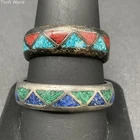 Vintage Sterling Silver 925 Southwestern Stone Inlay Ring Lot Size 8.5 & 12