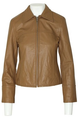 1990s Leather Jacket, Camel Dyed, Waist-Shaped Panels, Structured Collar