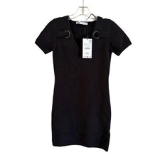 NWT Zara Black Mini Sweater Dress Short Sleeve Wool Blend Size M Grunge Goth