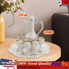 Vintage Teapot Set Zinc Alloy Tea Coffee wine serving w/ Tray+ Teapot +6 Cups