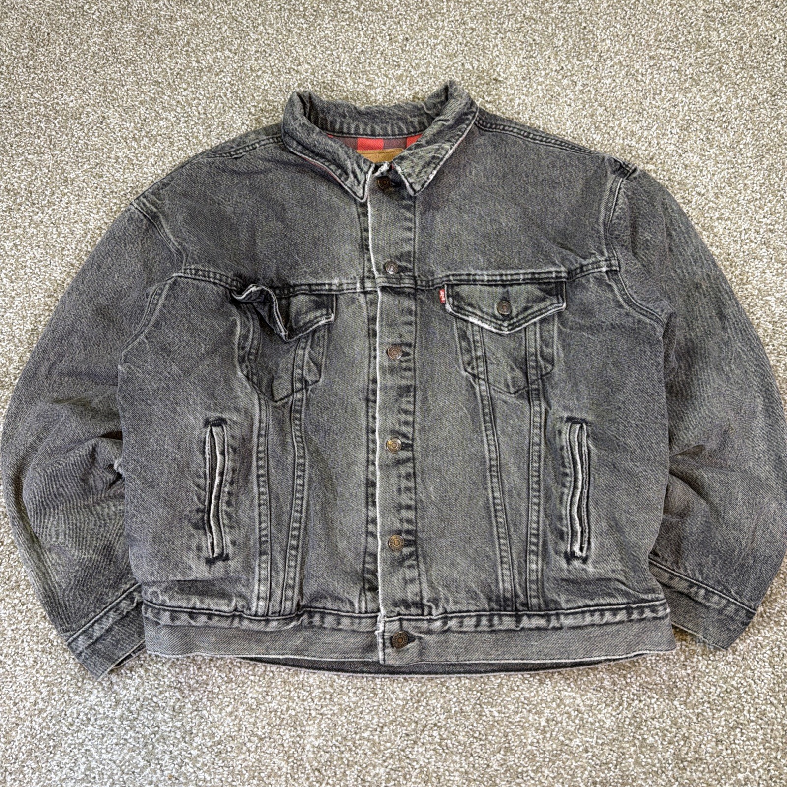 Black Levi Denim Jacket Vintage Flannel Lined Made in USA 80s Size Large Fadeddd