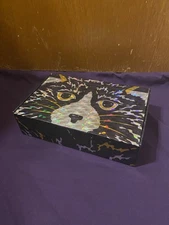 General Box Company Cat Pencil Box Retro Style Foiled Black Silver Gold Rare