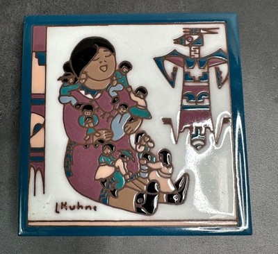 Leone Kuhne Earthtones Hand Glazed Ceramic Square Art Tile 1990 Vintage 