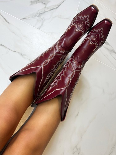 DIA Studios Blair Embroidered Burgundy Cowboy Boots Faux Leather New EU 38 UK 5 - 第 4/9 張圖片