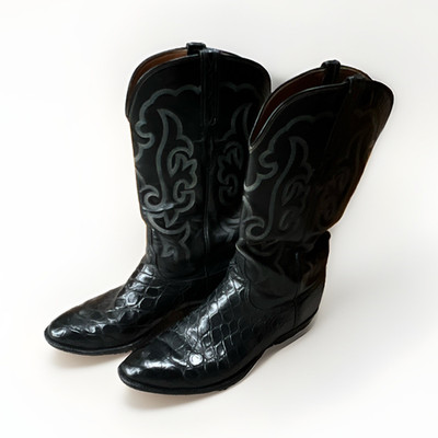 Lucchese Handmade Black Caiman Cowboy Boots Men s 10.5 D Black Made USA