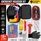 Car Emergency Roadside Kit Jumper Cables Tow Strap Safety Tools Bag Set