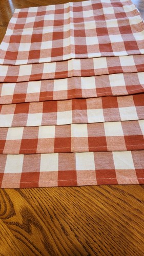 Fall Placemats Pumpkin Colored Plaid 100% Cotton 20x14.5" 6pc - Picture 9 of 12