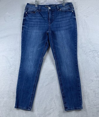 Seven7 Starlette Skinny Jeans Mid Rise Womens Size 16 Embroidered Pockets Blue