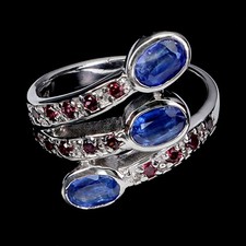 925 Sterling Silver Ring Oval Kyanite 6x4mm Rhodolite Natural Gemstone Size 8