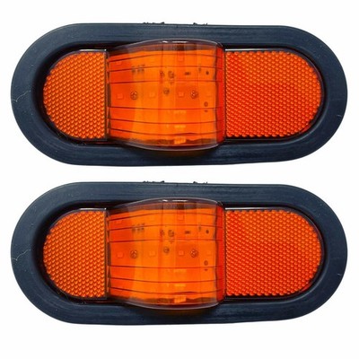 Qty 2 6'' Oval Mid Turn Signal Amber Marker Light 12 LED w/Reflex Lens Waterproof