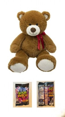 KC Republic Jumbo 34'' Plush Brown Bear with Red Ribbon and Sour Patch Candy