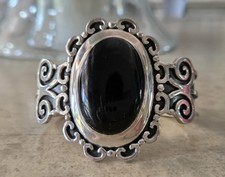 Authentic Huge Artisan Onyx Sterling Silver Ornate Cuff Bracelet Beautiful 59 gm