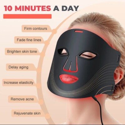 LED Face Glow Therapie Maske - Verjüngende Hautpflege (schwarz)