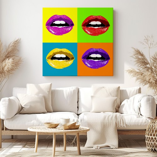 Stampa su tela labbra pop art colorate arte da parete, elegante decorazione casa da appendere a parete - Foto 5 di 12
