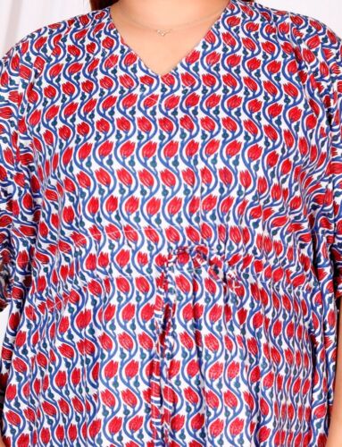 Indian Cotton Women's Blue Hand Block Kaftan Tunic Gown Beach Dress Maxi Kimono - Picture 1 of 5