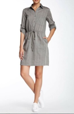 М MAX STUDIO 134140 Womens Gray Roll Sleeve Casual Shirt Dress Size