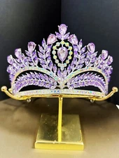Purple Crystal Crown, Quinceanera Crown, Silver Wedding Tiara, Bridal Headpiece