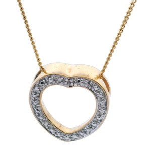 Authentic Charming Yellow Gold-Plated Sterling Silver Heart Pendant with Diamond
