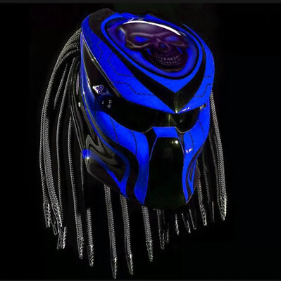 Helm Custom Predator Motorcycle Helmet Had-Painted Blue Line Skul S to 2XL