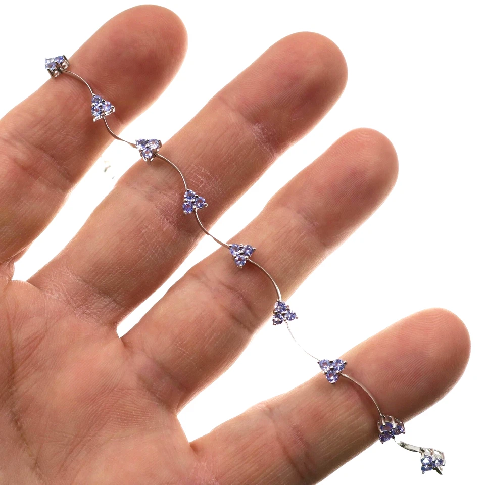 Brazalete de tanzanita natural de oro blanco macizo de 14k de 2 quilates TW de 7 pulgadas de largo Foto 2 de 4