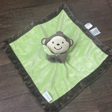 Carters Monkey Lovey Security Blanket Green Brown Trim Plush Velour