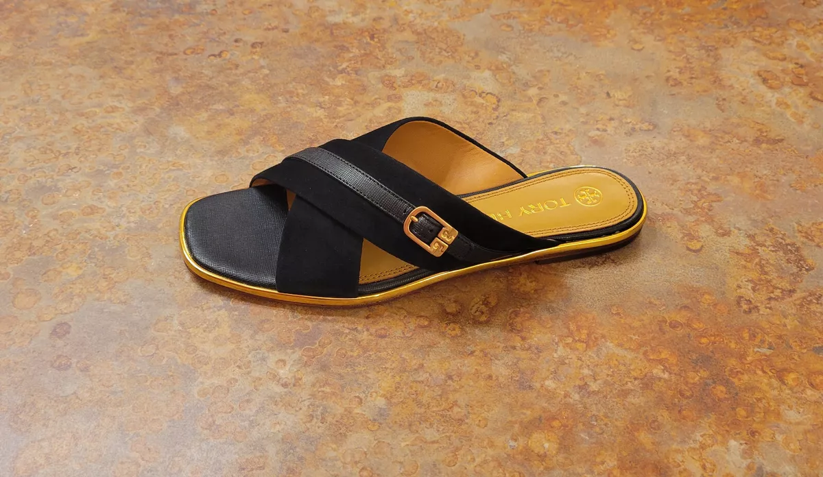 New Tory Burch Delaney Crisscross Slide Sandals Black Womens 8 M MSRP 248