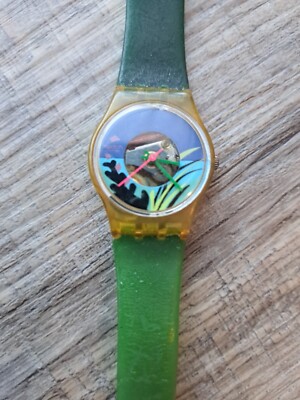 Swatch Watch Vintage Green Blue 1986 Ladies Untested Needs Battery