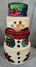 Decorative Holiday Sequined Snowman Nesting Boxes 4 Pc Stacking Storage Set