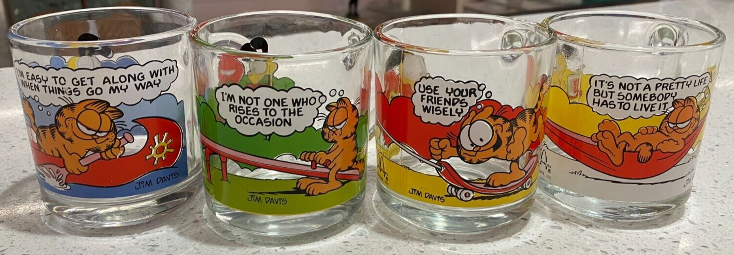 Rare Vintage Garfield McDonald's Glass Mugs Complete Set Jim Davis 1978