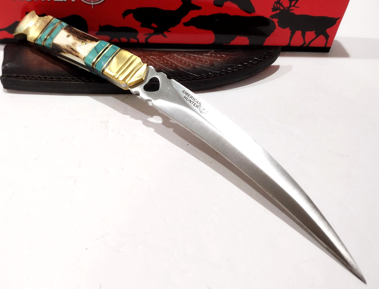 American Hunter Blue Turquoise Stone Stag Bone Eagle Claw Karambit Talon Knife