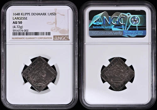 1648 Klippe - 1/6 Speciedaler Denmark - NGC AU 50 - Largesse Coinage - KM#160