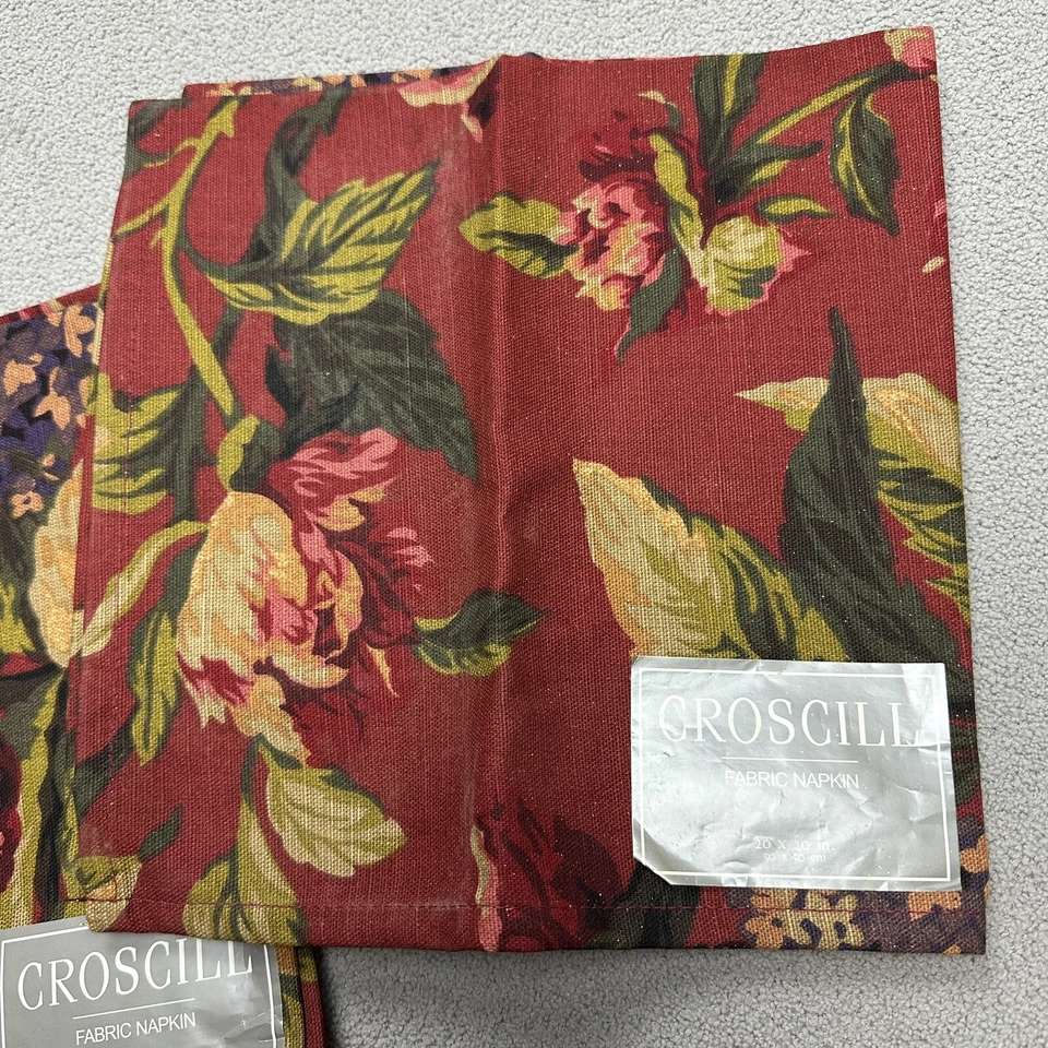 2pk New Croscill Serena Fabric Floral Cloth Cotton Napkins 20 X 20” Red - Image 4 of 4