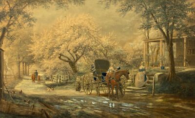 Antique 1905 Edward Lamson Henry Hand Colored Print C. Klackner N.Y Horse Buggy