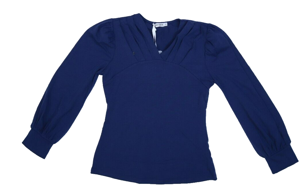 Grace Karin Navy Blue Long Sleeve Pleated V-Neck Pullover Top Grace Karin Navy Blue Long Sleeve Pleated V-Neck Pullover Top
