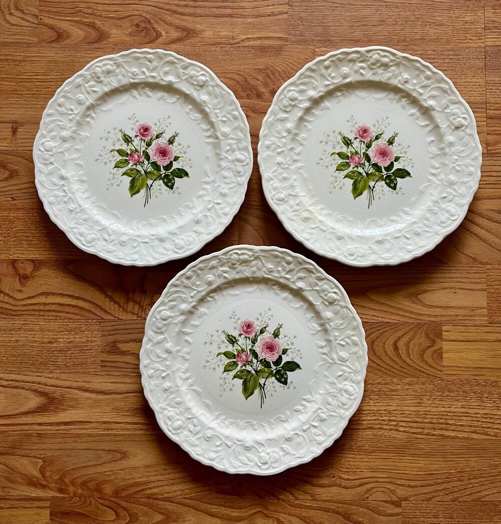 Assiette à Gâteau / Bol à Punch Peint à La Main - Rose, Noir Et Blanc - Made In USA