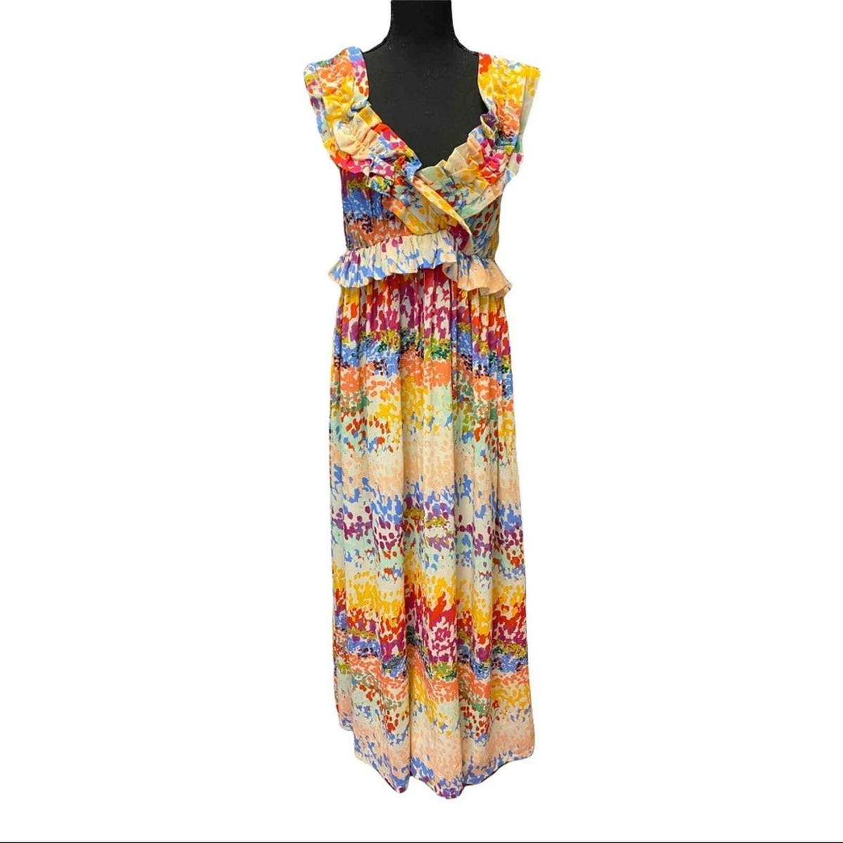 The Garden Collection by H M Floral Ruffle Neckline Maxi Dress