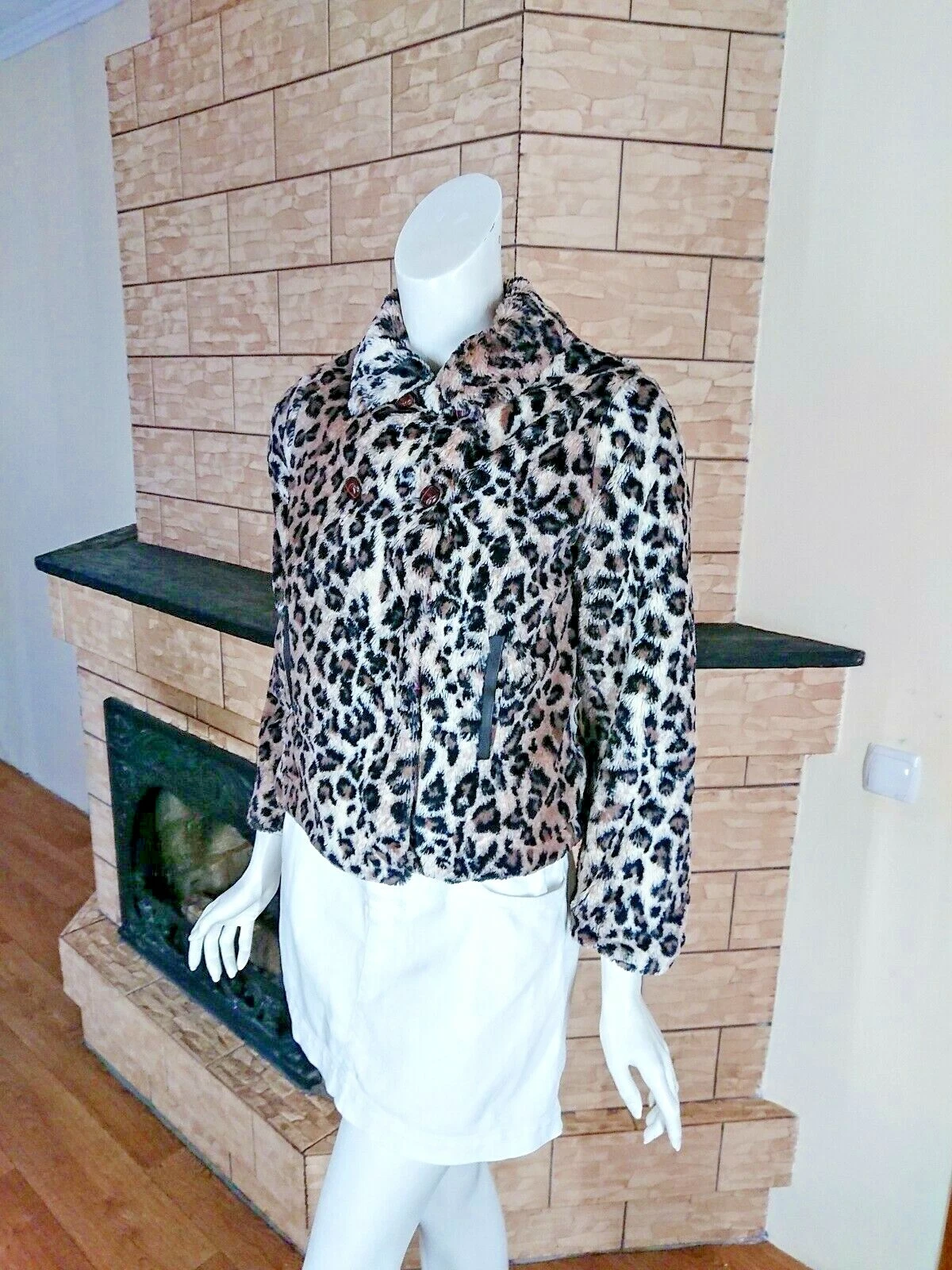 Giacca Cappotto Pelliccia Corta Kenzo Bambini Stampa Animali Pelliccia Finta Maculata 12 anni 152 cm