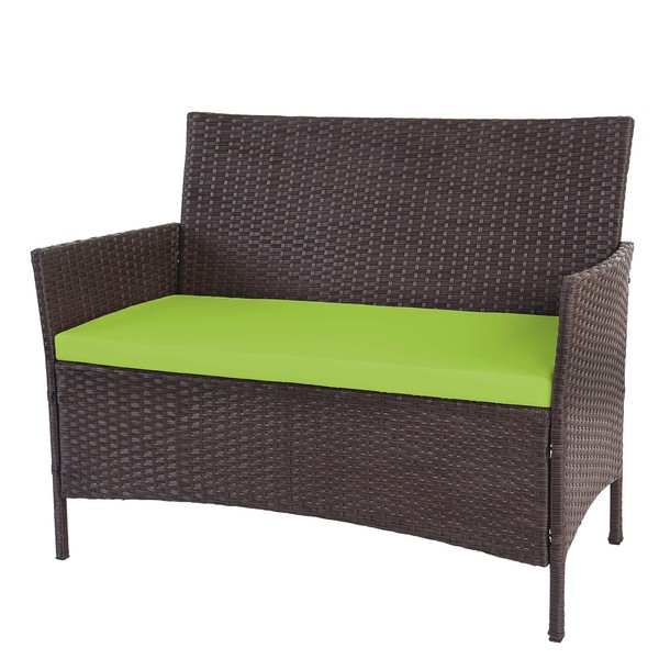 Poly-Rattan Gartenbank Hamar, Sitzbank Bank, Braun-Meliert, Kissen GrüN-image