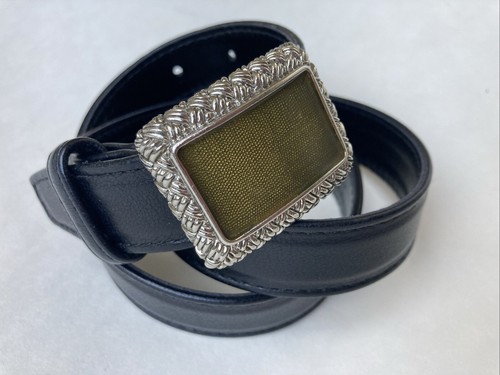 Carlisle Black Leather Belt Iridescent Bronze Cast Metal Buckle Women Medium - Picture 12 of 21