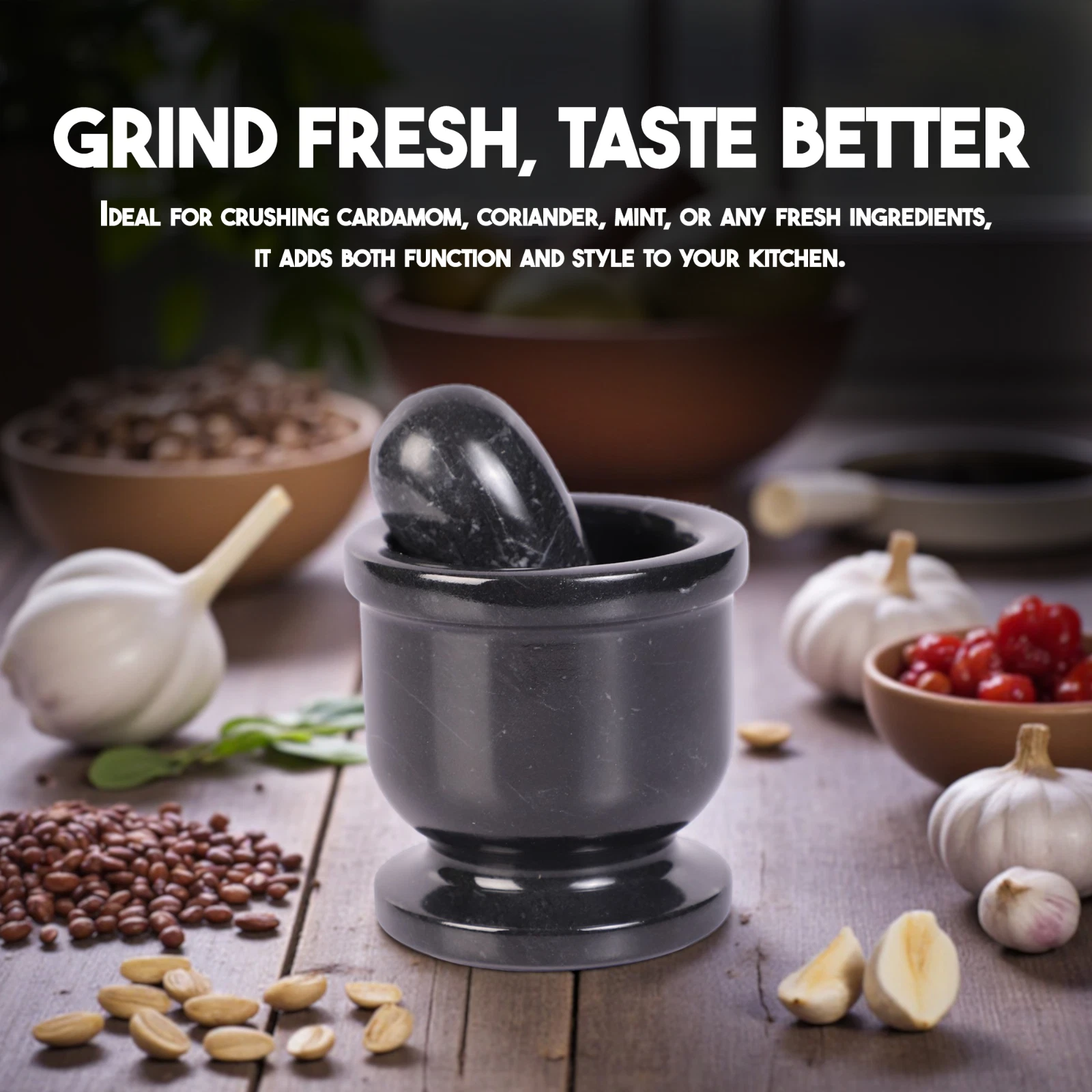 2.5 Inch Black Marble Mortar and Pestle Handmade Small Spice Grinder