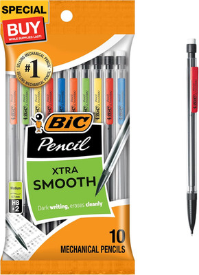 Xtra-Smooth Mechanical Pencils with Erasers, Medium Point (0.7Mm), 10-Count Pack