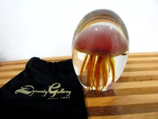 Dynasty Gallery Paperweight Jellyfish Glow In The Dark Orange Glass 4"