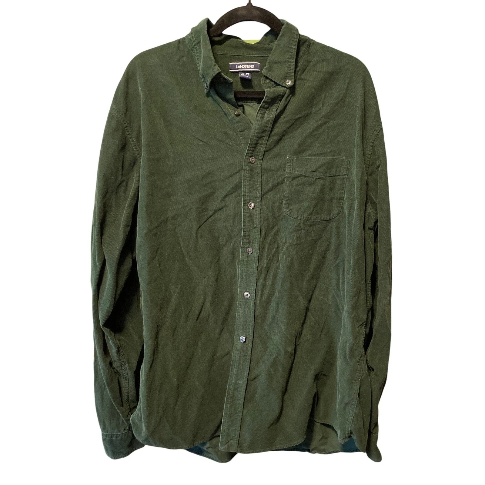 Lands End Forest Green Corduroy Button Down Shirt XL Tall Gorpcore Academia Prep