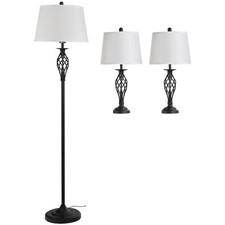 SET 3 PEZZI LAMPADA DA TERRA E 2 LAMPADE DA TAVOLO IN METALLO DESIGN VINTAGE