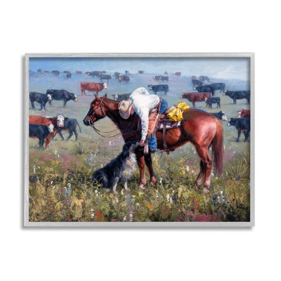 Cowboy Petting Shepherd Farm Dog Cattle Grasslands Landscape, Design by Jack ...