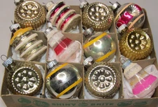 Lot VTG Glass FLOWER Embossed OVAL BELL BARREL Christmas Ornaments Shiny Brite