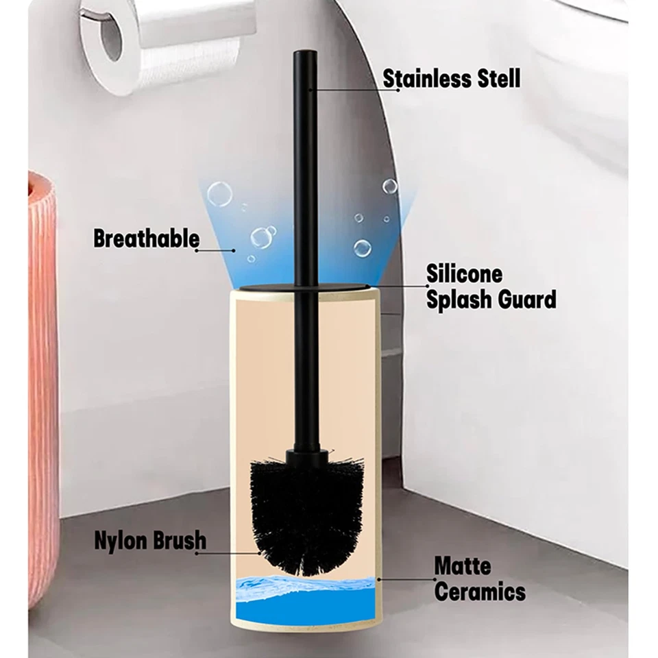 Conjunto de escova e suporte para vaso sanitário de cerâmica, escova de limpeza de vaso sanitário, resistente... - Imagem 4 de 4