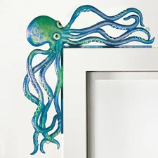 Metal Door Frame Decoration 11.81 x 10.43 Inches Octopus Themed Ocean Blue 